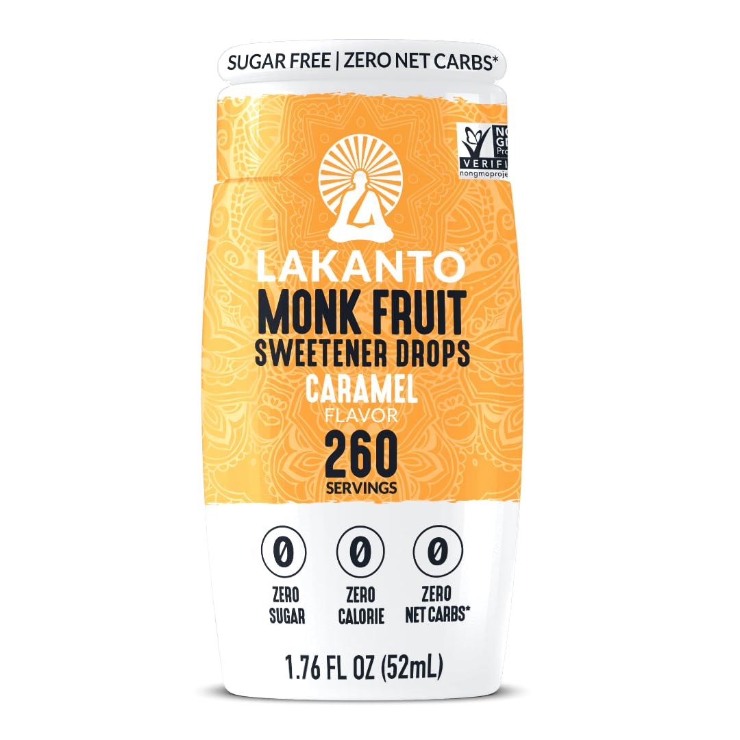 Lakanto Liquid Monk Fruit Extract Drops, Erythritol Free, Sugar Free Sweetener, 1.76 Fl Oz, Vegan, Keto, Caramel Flavor