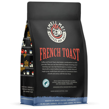 Bones Coffee Company French Toast Ground Coffee Beans, Sweet & Buttery Flavor, Low Acid Flavored Coffee, Made With Arabica Coffe