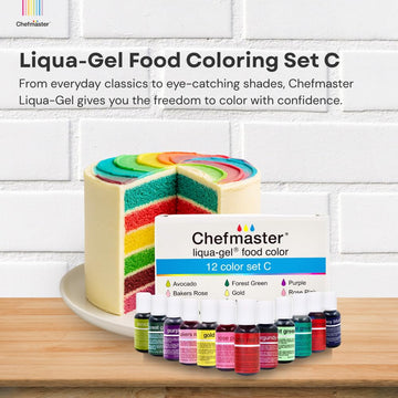 Chefmaster Liqua-Gel Food Coloring - 12 Color Set C - Fade Resistant - 12 Piece Assortment - Made in the USA