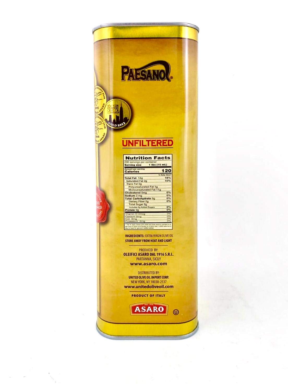 Paesanol Extra Virgin Olive Oil Unfiltered, 101.4 Fl Oz