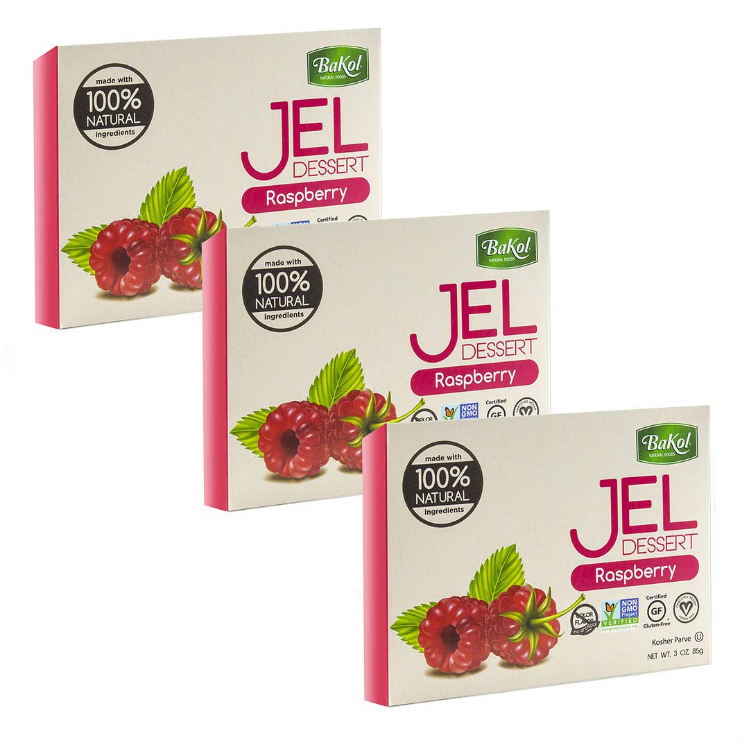Bakol Jel Dessert Mix - All Natural Vegan Raspberry - Kosher, Halal - 3 Ounce (Pack of 3)