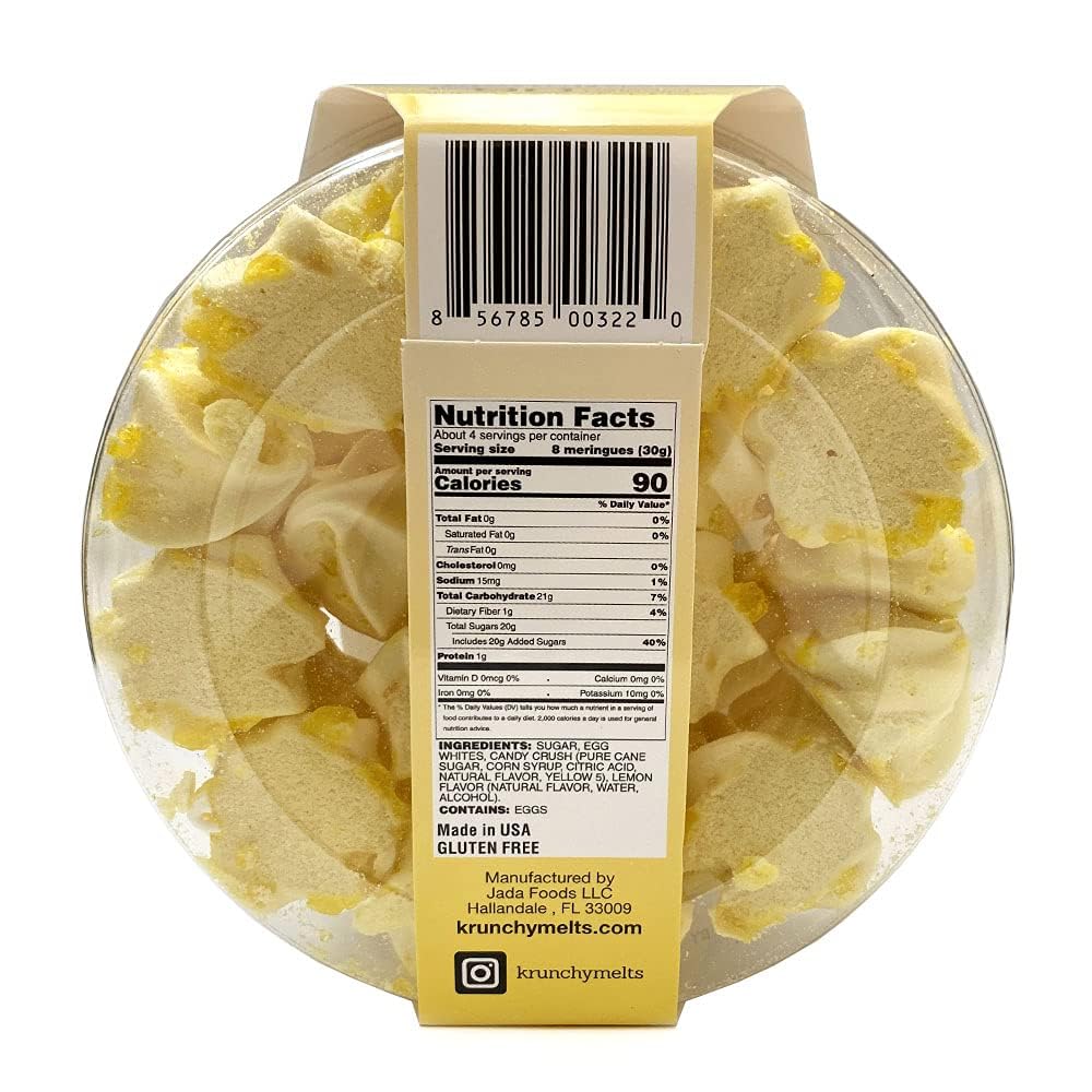 Krunchy Melts Original Meringue Cookies | Lemon Crush Flavor | Only 90 Calories Per Serving | Fat Free, Gluten Free, Dairy Free (4 Oz)
