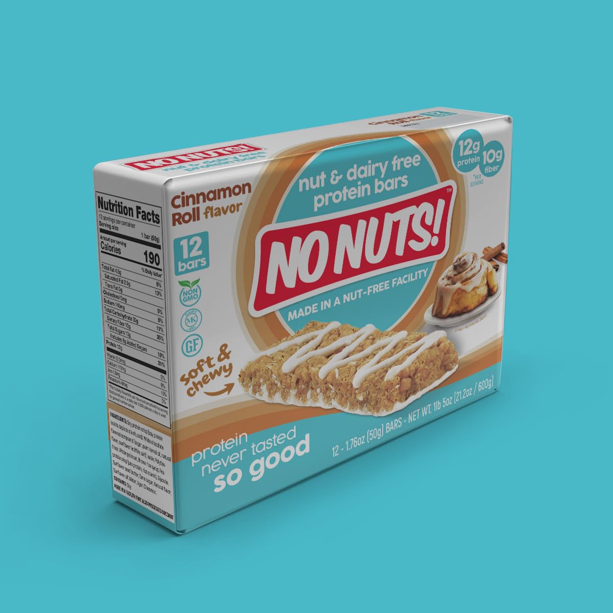No Nuts! Cinnamon Roll Flavor Snack Bars - 100% Nut-Free Dairy Free Vegan Protein Bars, Protein + Energy Bars, Organic, Kosher,