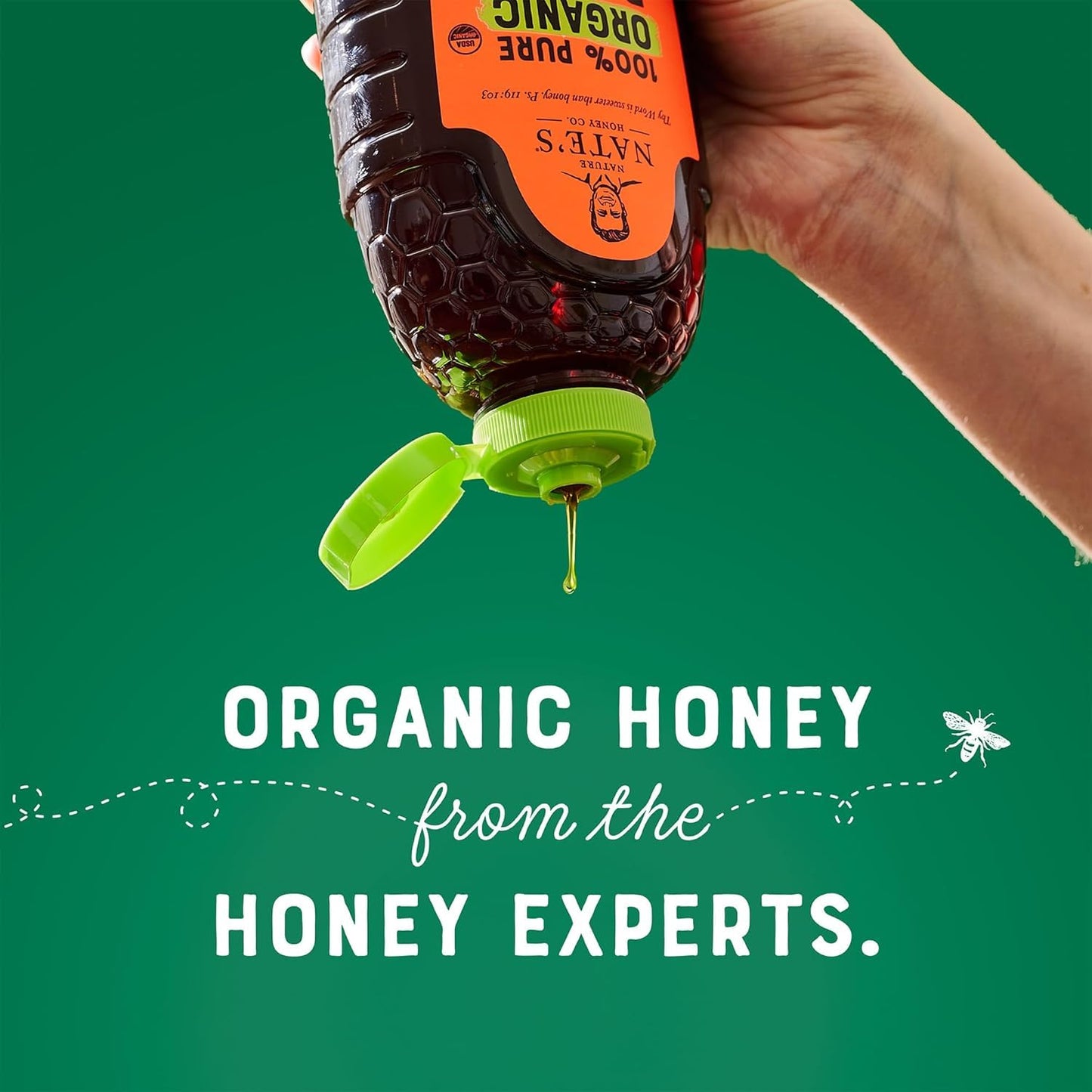 Nates Organic 100% Pure, Raw & Unfiltered Honey - USDA Certified Organic - 16oz. Squeeze Bottle