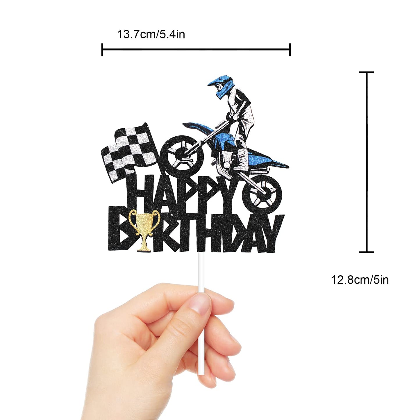 Motorcycle Happy Birthday Cake Topper - Extreme Sports Racing Birthday Party Glitter Autocycle Player Cake Topper - Sport Man Bo