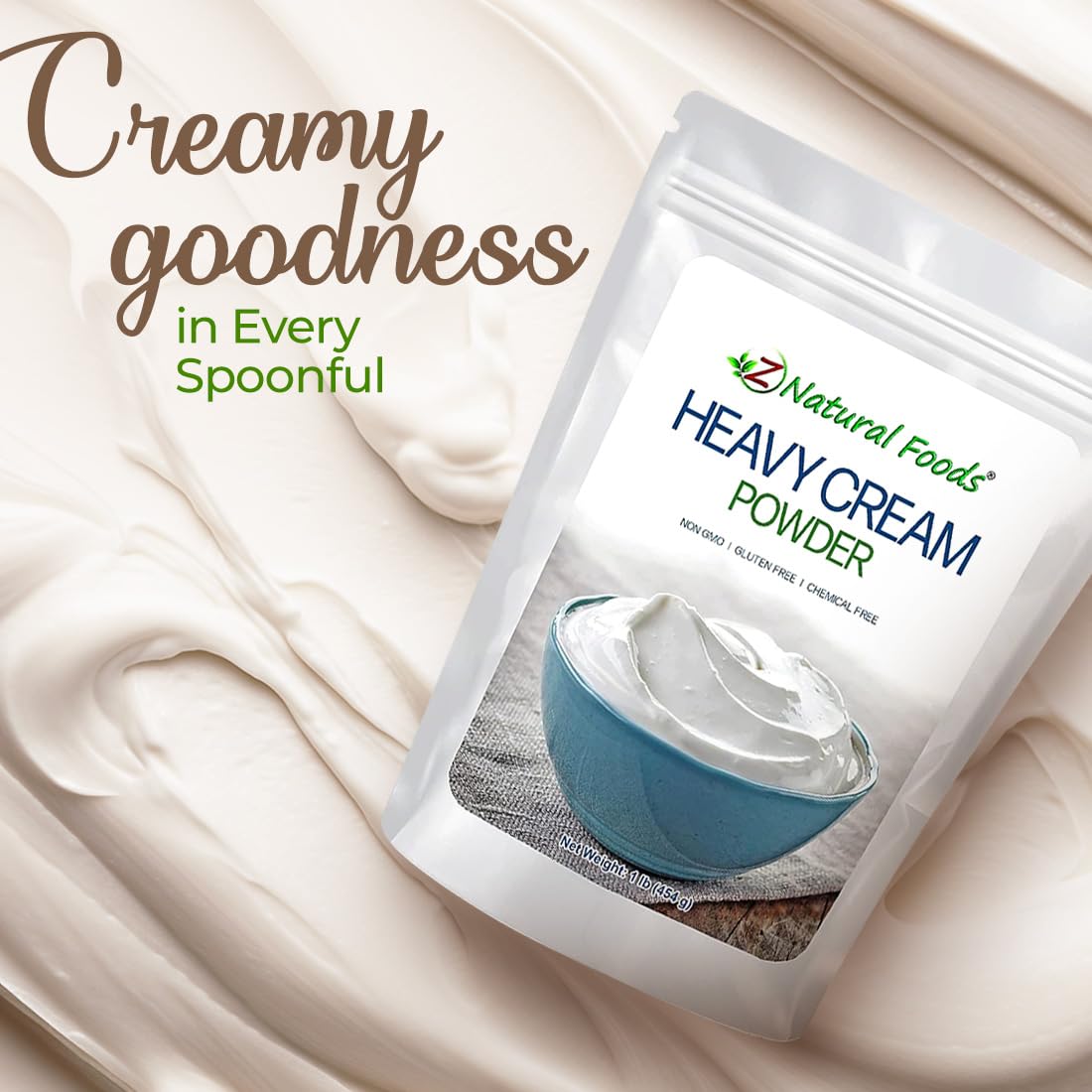 Z Natural Foods Heavy Cream Powder - Nutrient-Dense, Keto-Friendly, Gluten-Free, 1 lb, White