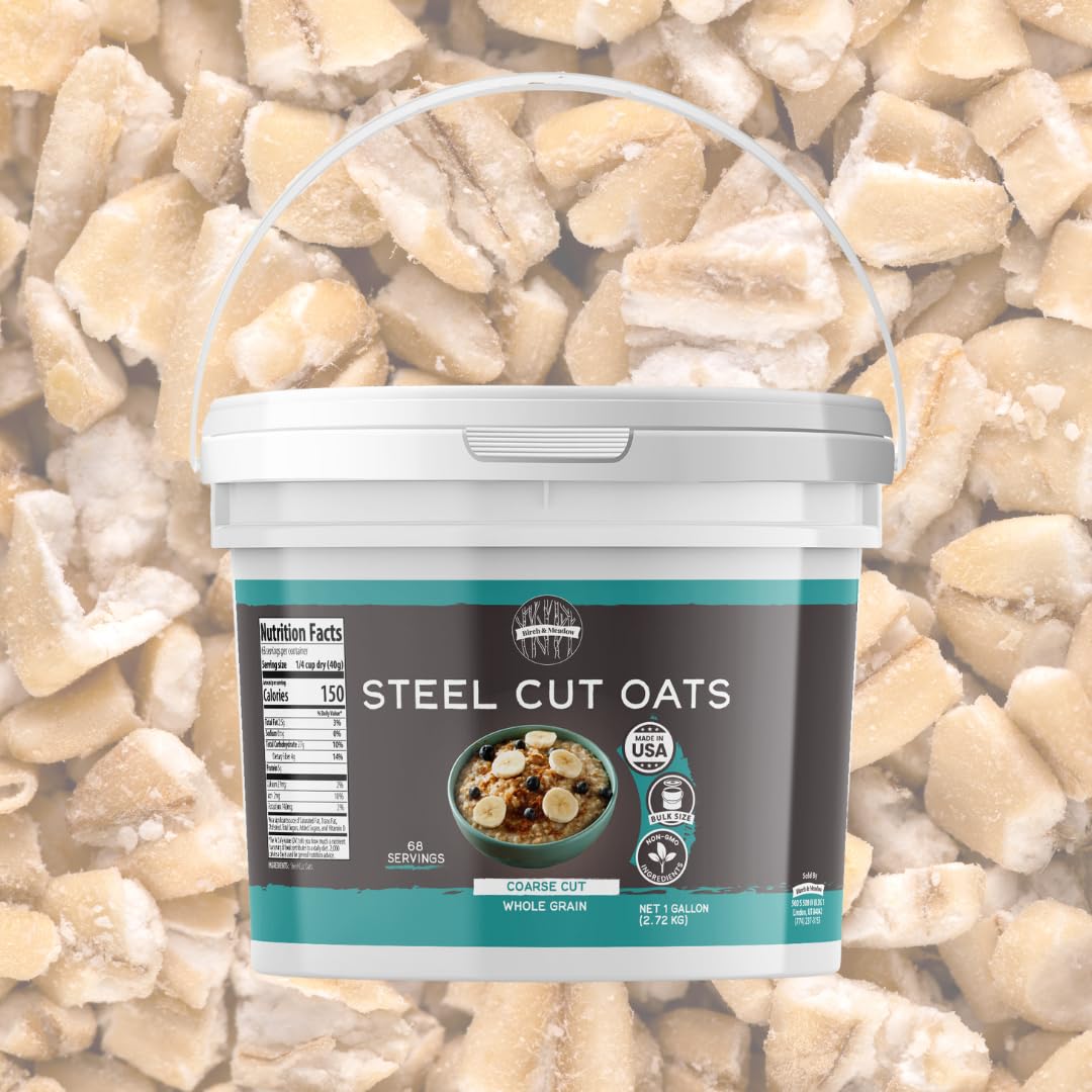 Birch & Meadow Steel Cut Oats, 1 Gallon Bucket, Whole Grain, Irish Oatmeal, Breakfast