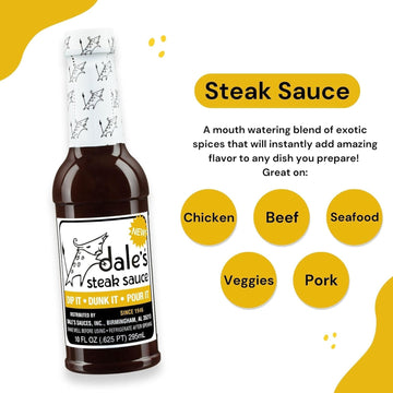 Steak Seasoning By Dale's, No Cholesterol | Delicious on All Meats, Fish, Poultry, and Vegetables | (2) 10 oz Bottle | No Long M
