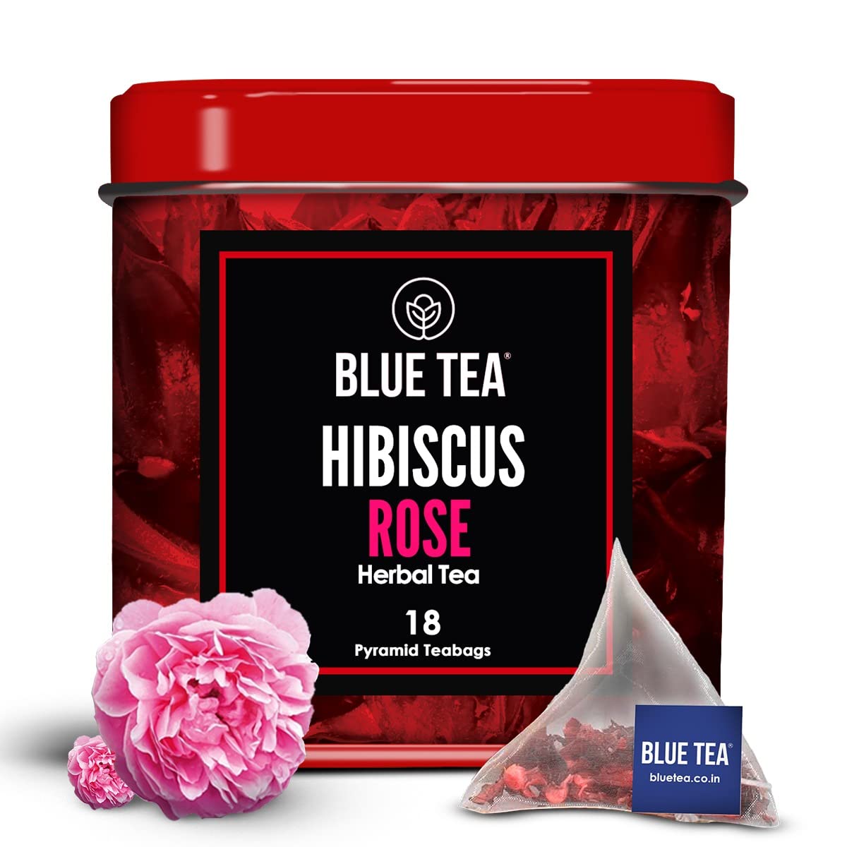 BLUE TEA Hibiscus Tea - Caffeine Free Herbal Tea - 18 Tea Bags - Vegan, Gluten Free, Non-GMO - Tin Packaging