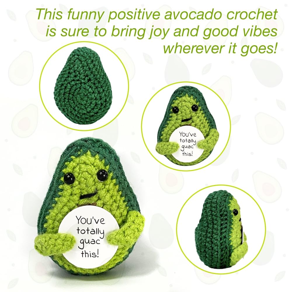Tiny Detalles Mini Funny Positive Avocado, Funny Crochet Toys With Encouragement Card, Sentimental Support Avocado For Birthday