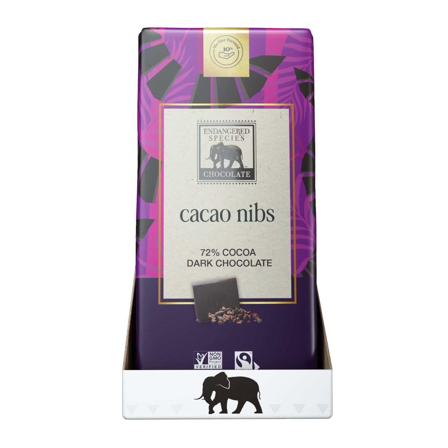 Endangered Species Chocolate Dark Chocolate Bar with Cocoa Nibs, 3 Ounce, Pack of 12