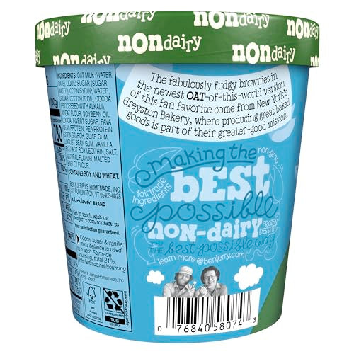 Ben & Jerrys Non-Dairy Chocolate Fudge Brownie Frozen Dessert Certified Vegan Pint 16 oz