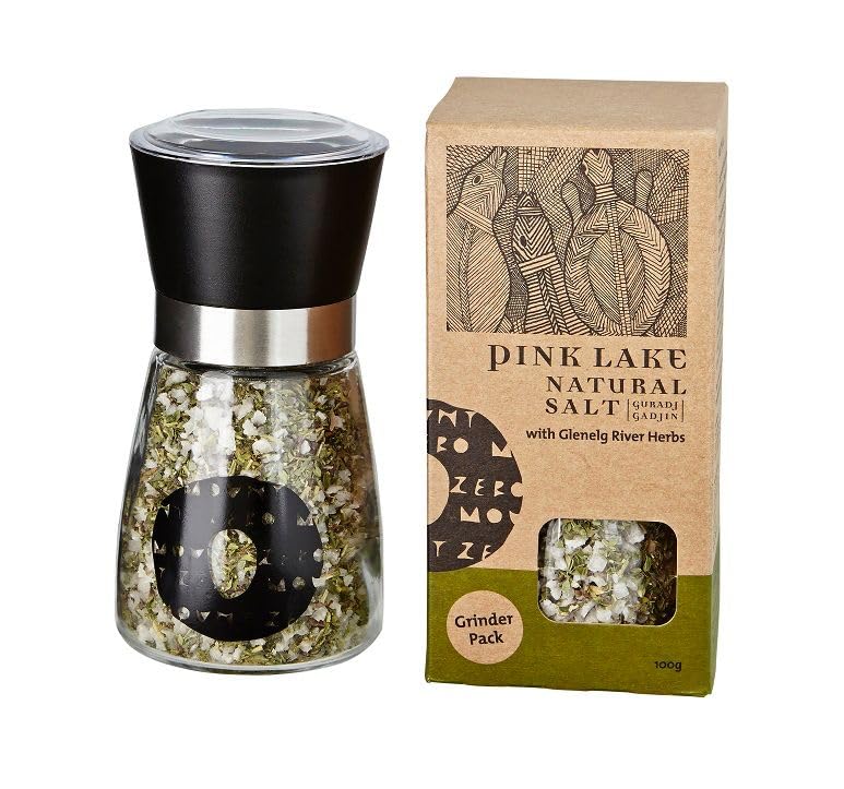 Mount Zero Pink Lake Salt Grinder with Glenelg River Herbs - 3.52  Oz Refillable Glass Spice Grinder, Rosemary  Thyme  Oregano