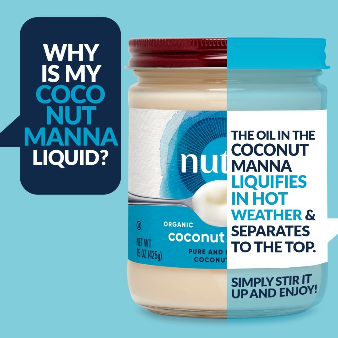 Nutiva Organic Coconut Manna Pur  ed Coconut Butter, 15 Oz (Pack of 2), USDA Organic, Non-GMO, Whole 30 Approved, Vegan, Gluten-