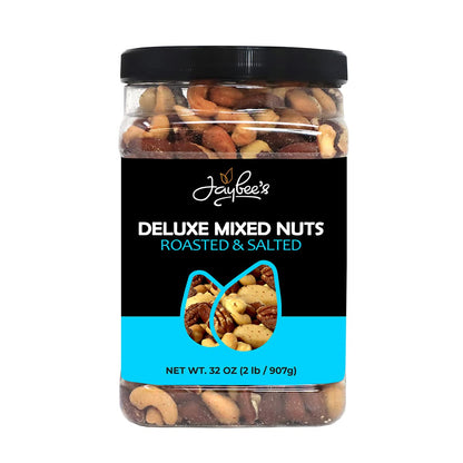 Mixed Nuts Deluxe - Roasted & Salted | 32 oz Reusable Container | Healthy Gourmet Variety Snack Mix with Cashews, Almonds, Brazi