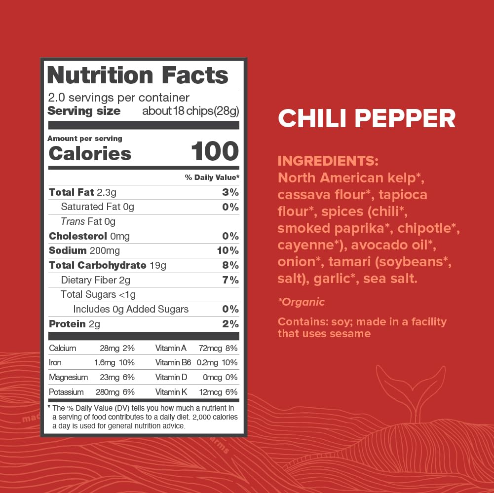12 Tides Organic Puffed Kelp Chips - Plant Based, Non-Gmo, Gluten Free, No Added Sugar, Ocean-Friendly Snacks (Chili Pepper)