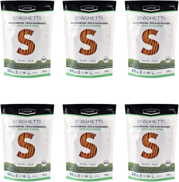 LIVIVA Organic Gluten Free Soybean Spaghetti Noodle Pasta (6 Pk) - 92 g Protein Bag - Certified Plant-Based Non-GMO Kosher Halal