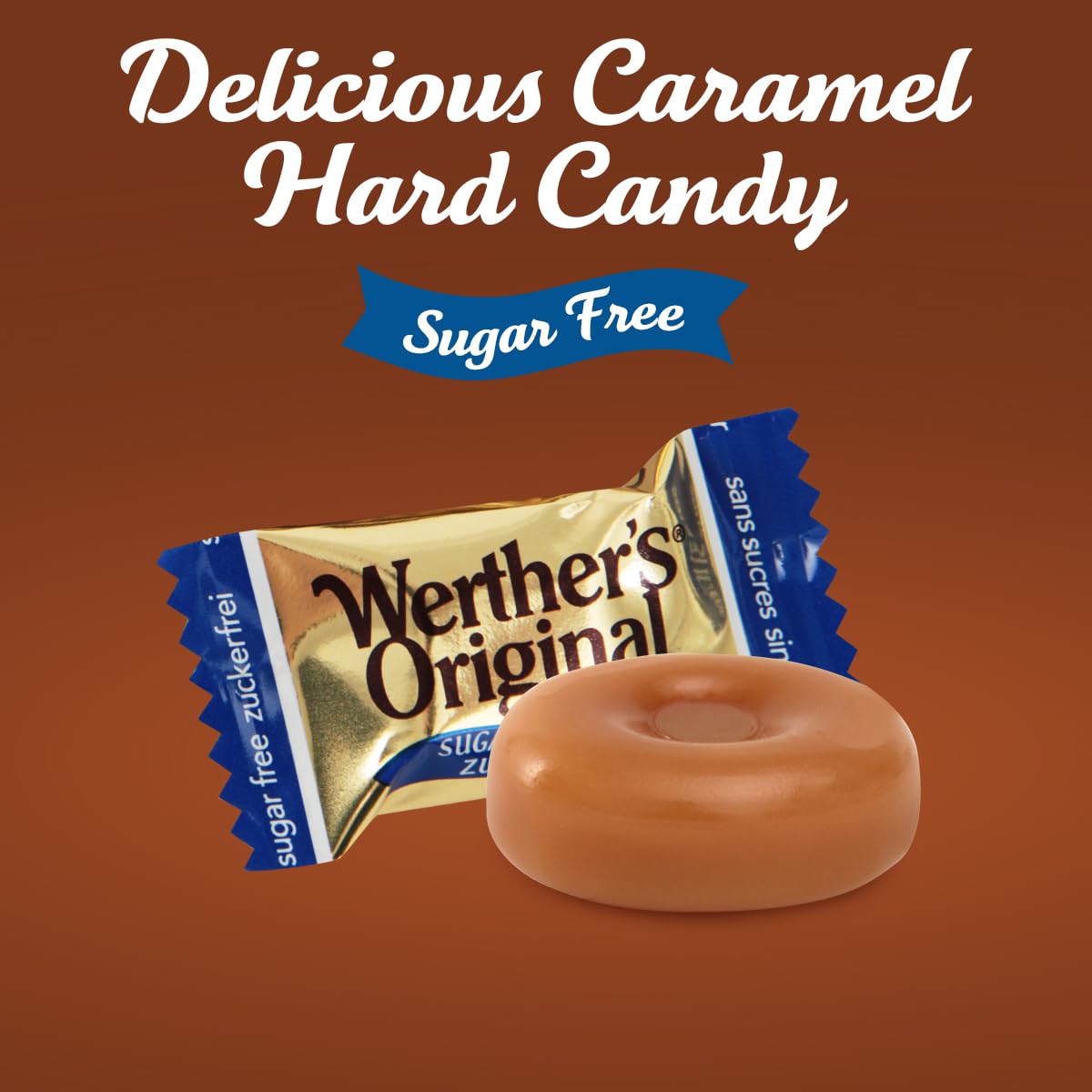 GEEOOLLAH Werthers Original Hard Sugar Free Caramel Candy - Individually Wrapped, 1lb, Guilt-Free Sweet