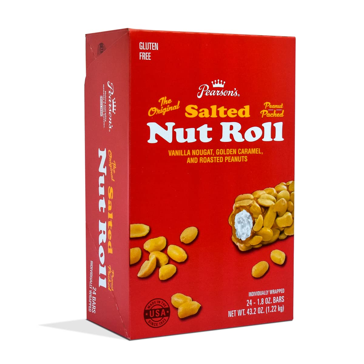Pearson'S Original Salted Nut Roll | Peanut, Caramel, Nougat Candy | 24 Full- Size Candy Bars |Bulk, Individually Wrapped