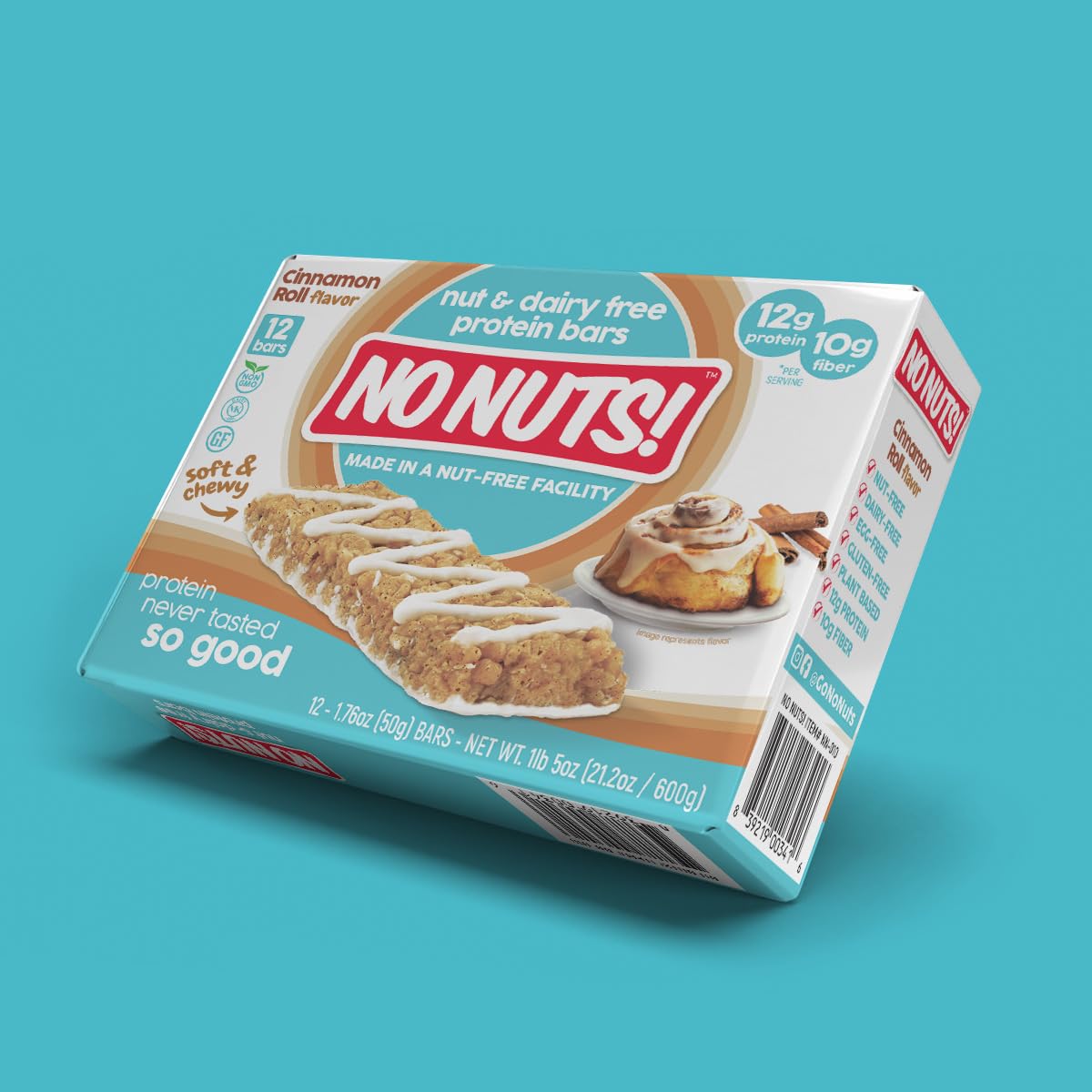 No Nuts! Cinnamon Roll Flavor Snack Bars - 100% Nut-Free Dairy Free Vegan Protein Bars, Protein + Energy Bars, Organic, Kosher,