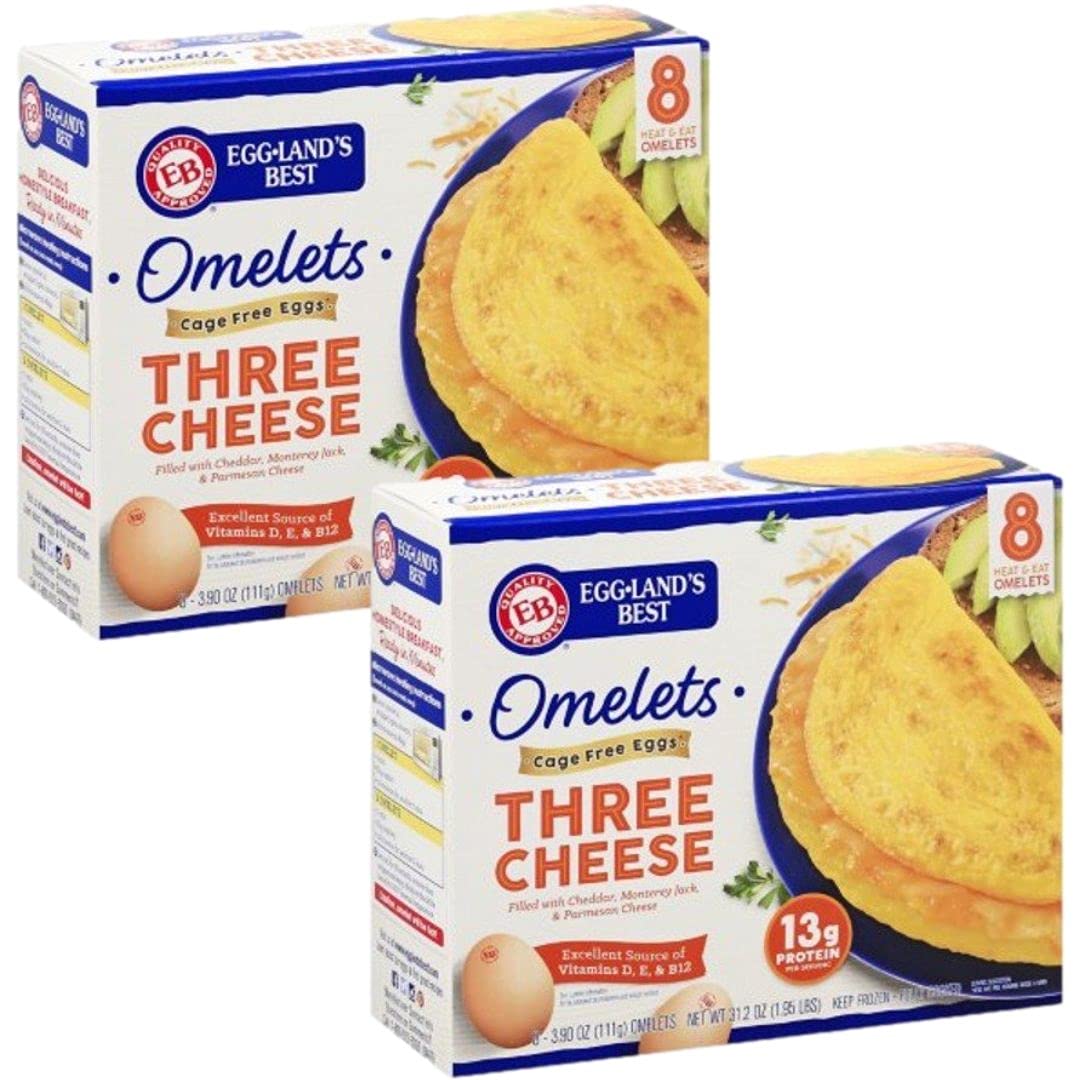Gourmet Kitchn Egglands Best Omelettes | Three Cheese | 2 Boxes Total | 16 Omelettes Total | Frozen Breakfast