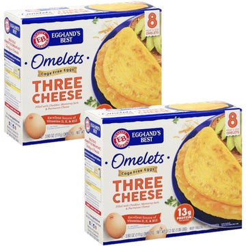 Gourmet Kitchn Egglands Best Omelettes | Three Cheese | 2 Boxes Total | 16 Omelettes Total | Frozen Breakfast
