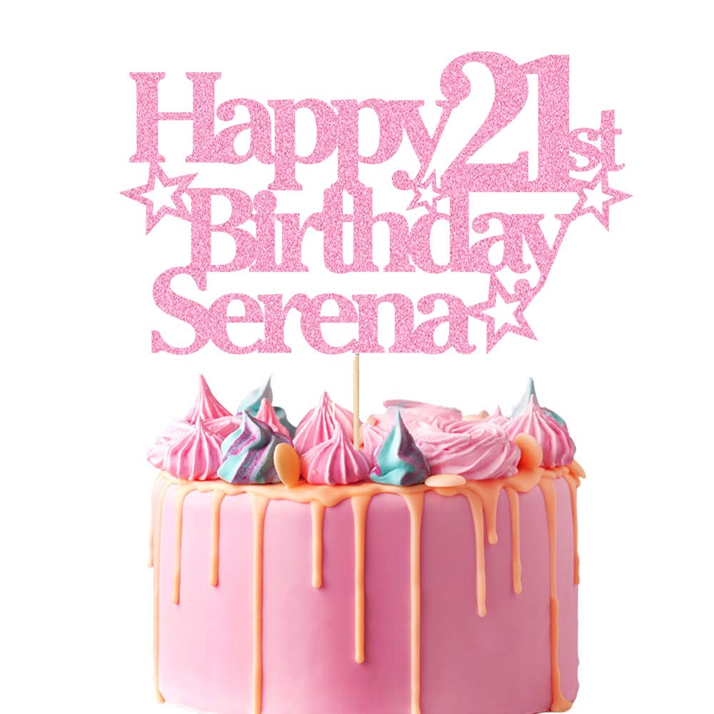 EDSG Personalized Birthday Cake Topper - Custom Name & Age Decoration, Multicolor Glitter, Baby Pink