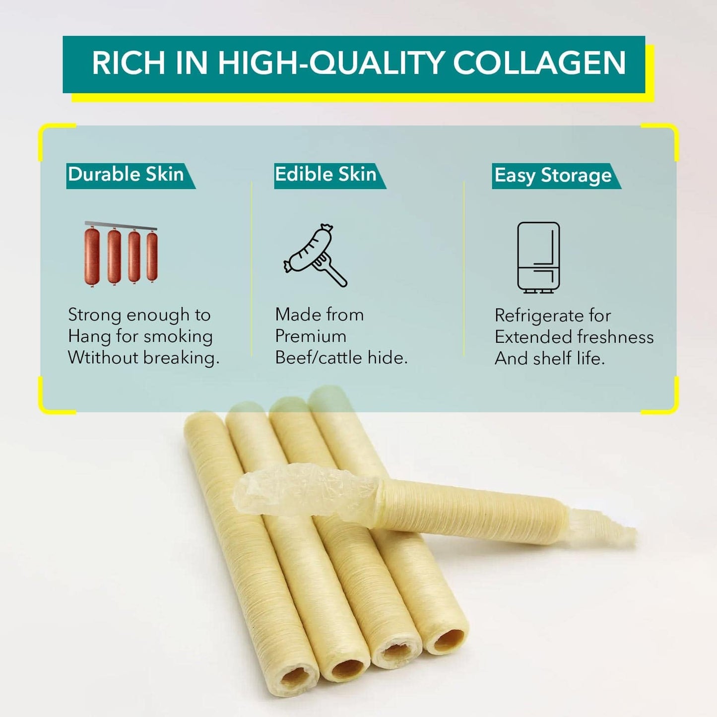 The Sausage Maker® Collagen Casings for Sausage Making, 60mm, Edible, 65 Feet, Clear, Smoked Beef, 2.37” Diameter