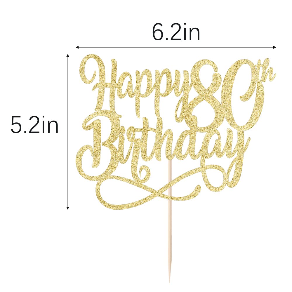 Gold Glitter Happy 80Th Birthday Cake Topper,Cheers To 80 Years,Happy 80Th Birthday Cake Topper,80Th Anniversary Cake Topper, Me
