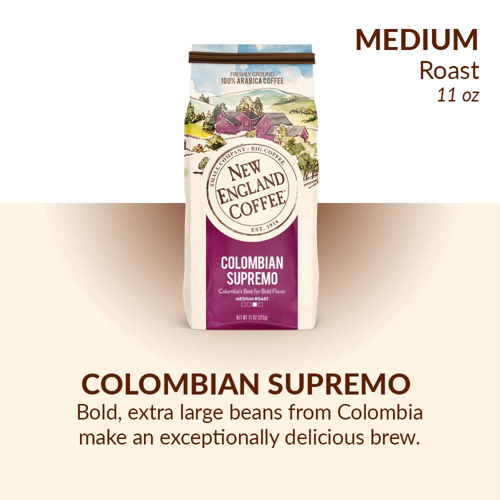 New England Coffee Colombian Supremo Medium Roast Ground Coffee, 11Oz Bag (Pack Of 1)