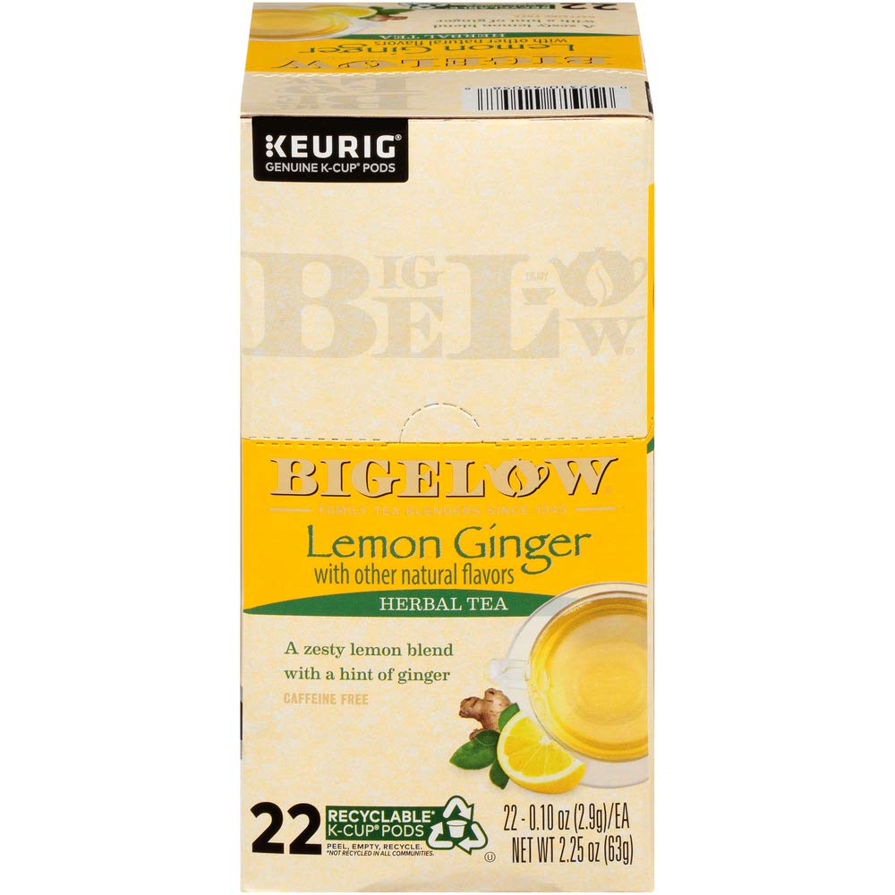 Bigelow Tea Lemon Ginger Herbal Tea K-Cups, Caffeine-Free, 22 Count Box, Pack of 1