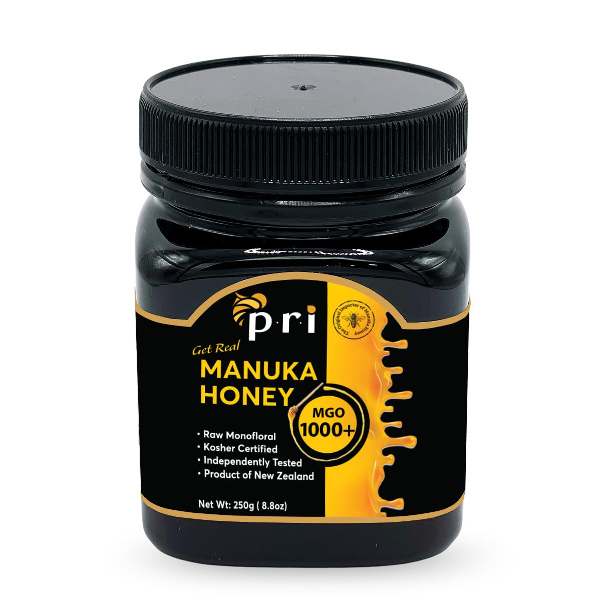P.R.I Manuka Honey, Certified MGO 1000+, New Zealand Raw Monofloral Manuka Honey (8.8 oz / 250g)
