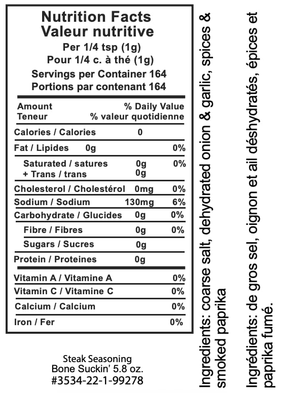 Bone Suckin Steak Seasoning & Rub, Gluten-Free, Non-GMO, 5.8 Oz