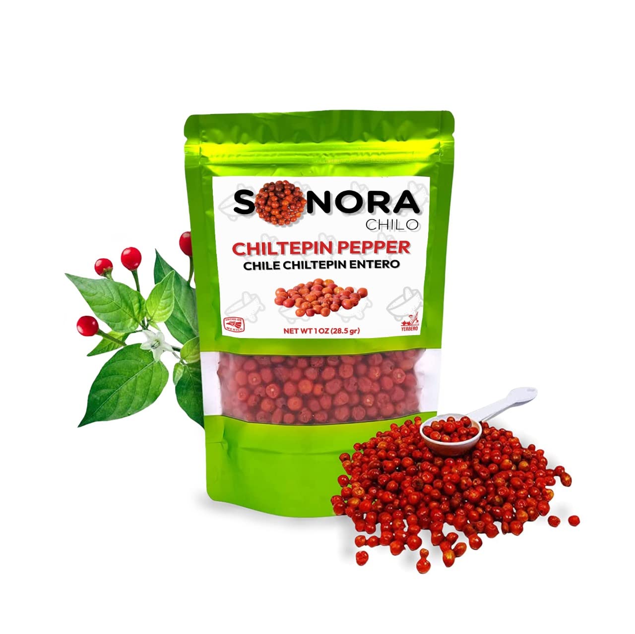Sonora Chilo - (Chile Chiltepin Silvestre) Dried Chiltepin Pepper 1 Oz (28gr) Whole Tepin Pepper Chili Pods, Very Hot! Extra Spi