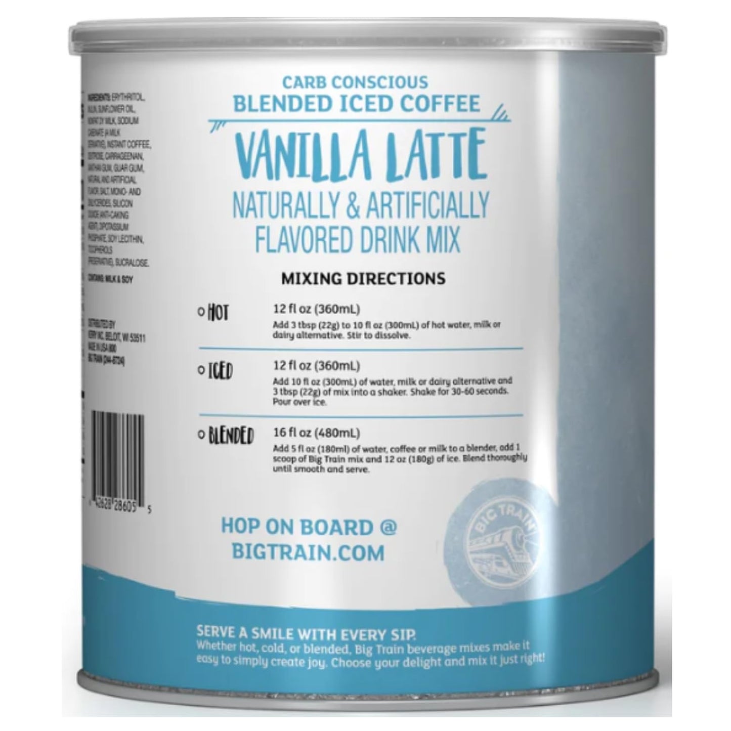 Big Train Carb Conscious Blended Ice Coffee, Vanilla Latte, Low Carb Powdered Instant Coffee Drink Mix, 1.85 Pound (Packaging May Vary)