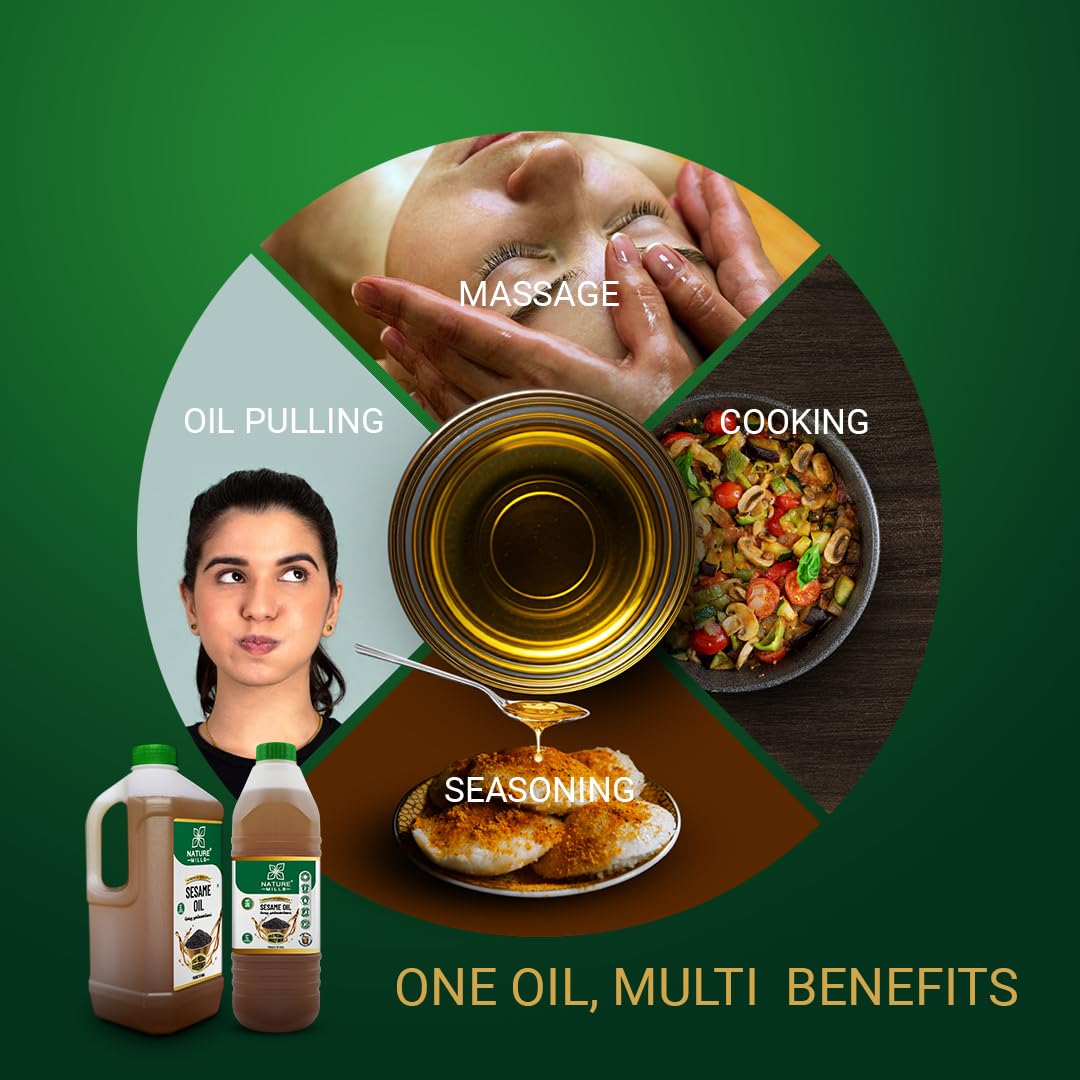 NatureMills Natural Sesame Oil - Cold Pressed, Unrefined - 2 Liter (67.6 Fl Oz) - Healthy Cooking Oil