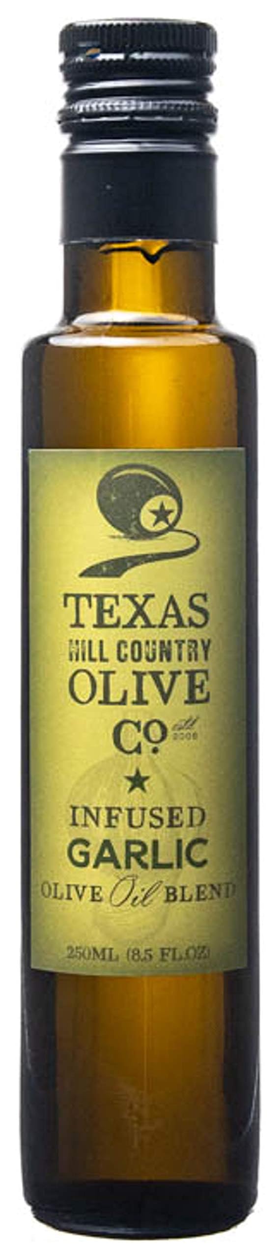 Texas Hill Country Olive Co Garlic Infused Olive Oil - Cold Pressed Gourmet EVOO - 8.5 oz - No Artificial Flavors or Added Sugar