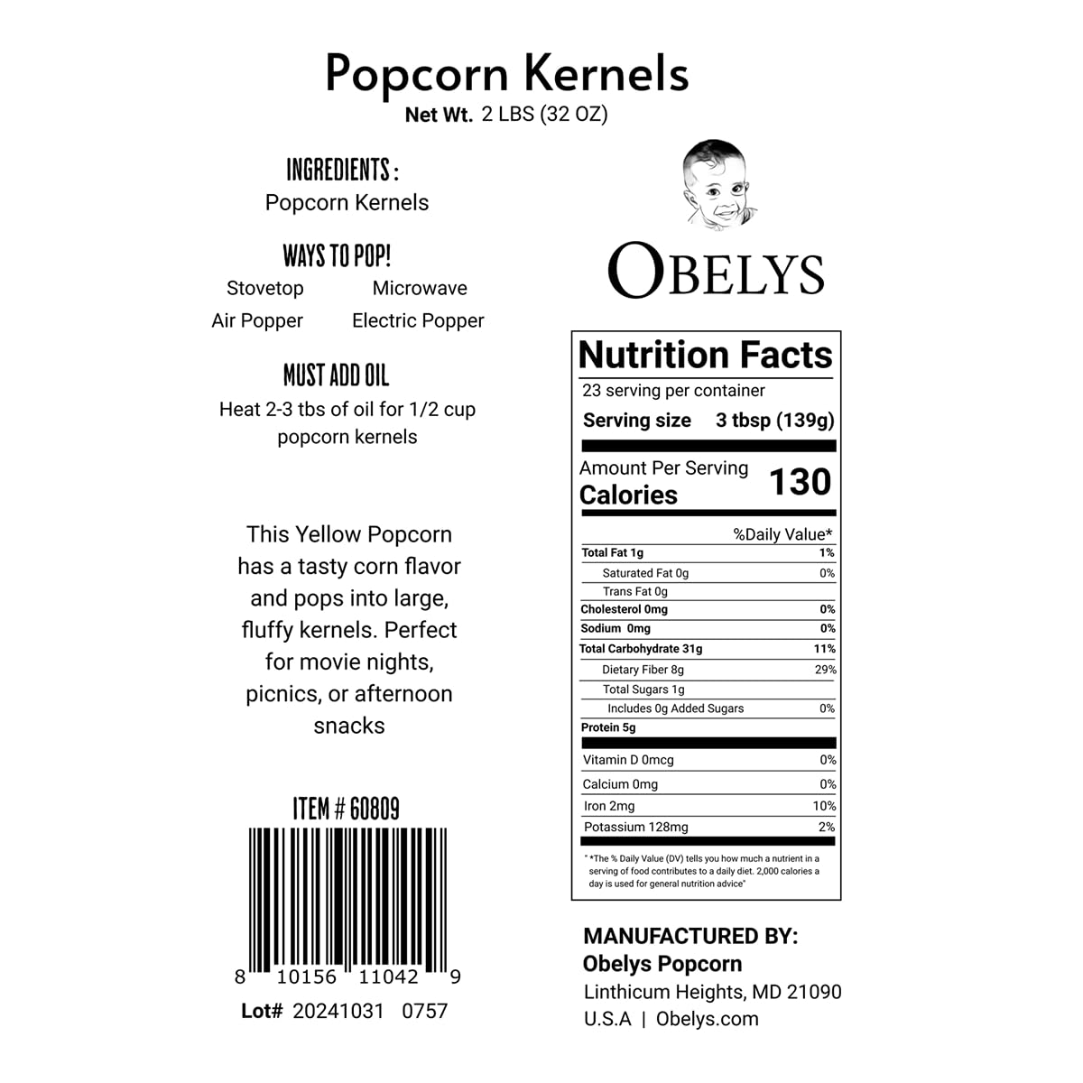 Yellow Popcorn Kernels - 2 Lbs | Non-Gmo, Gluten-Free, And Perfect For Popping Machines, Stove Tops, Or Air Poppers | Ideal For Families And Movie Nights