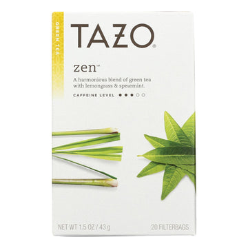 Tazo Zen Green Tea With Lemongrass & Spearmint, 20-Count Tea Bags (Pack Of 6) 1.5 Oz Each / Net Wt 9.13 Oz