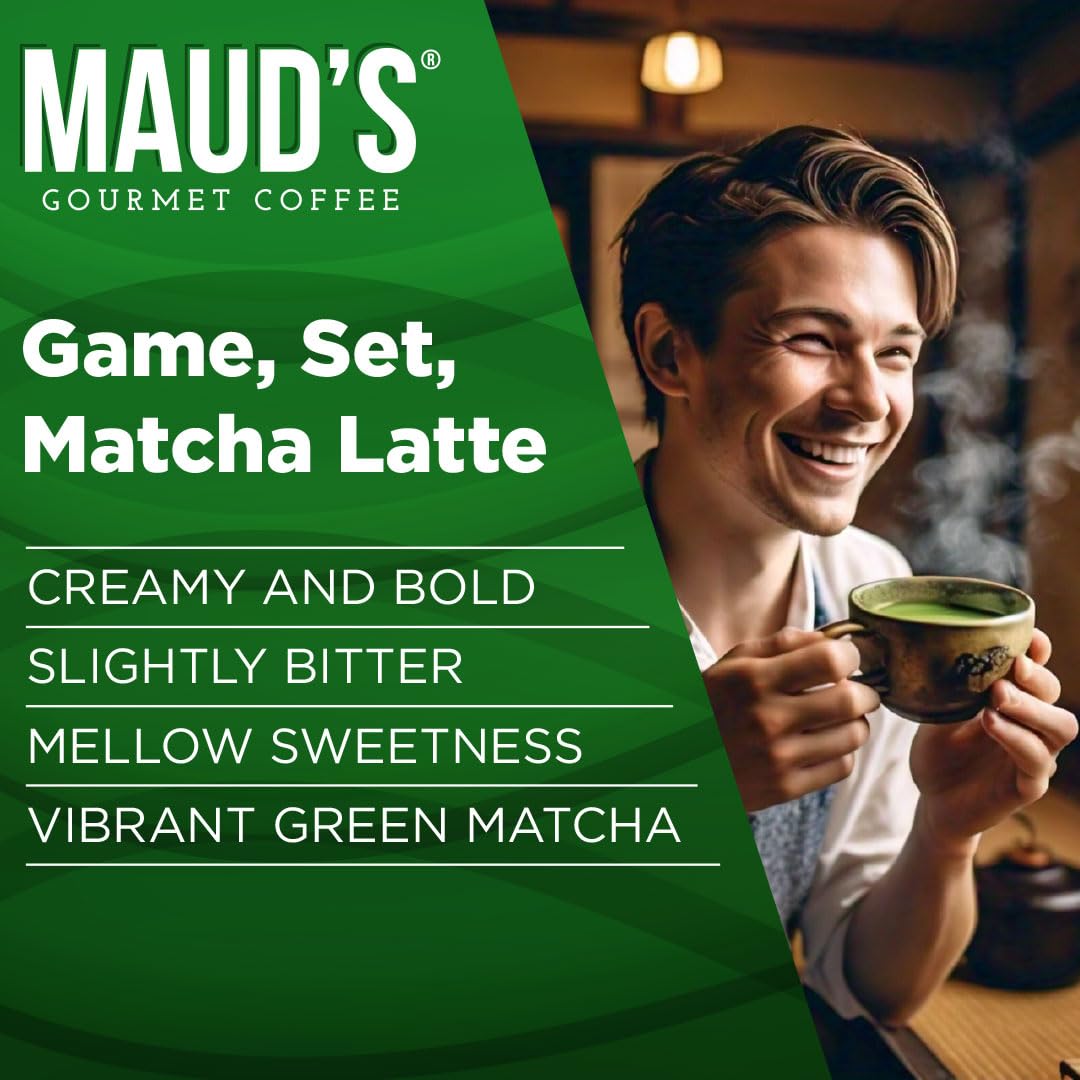 MAUDS Matcha Latte Pods, Recyclable Single Serve Tea Pods, Compatible with Keurig K Cups, 16 Count