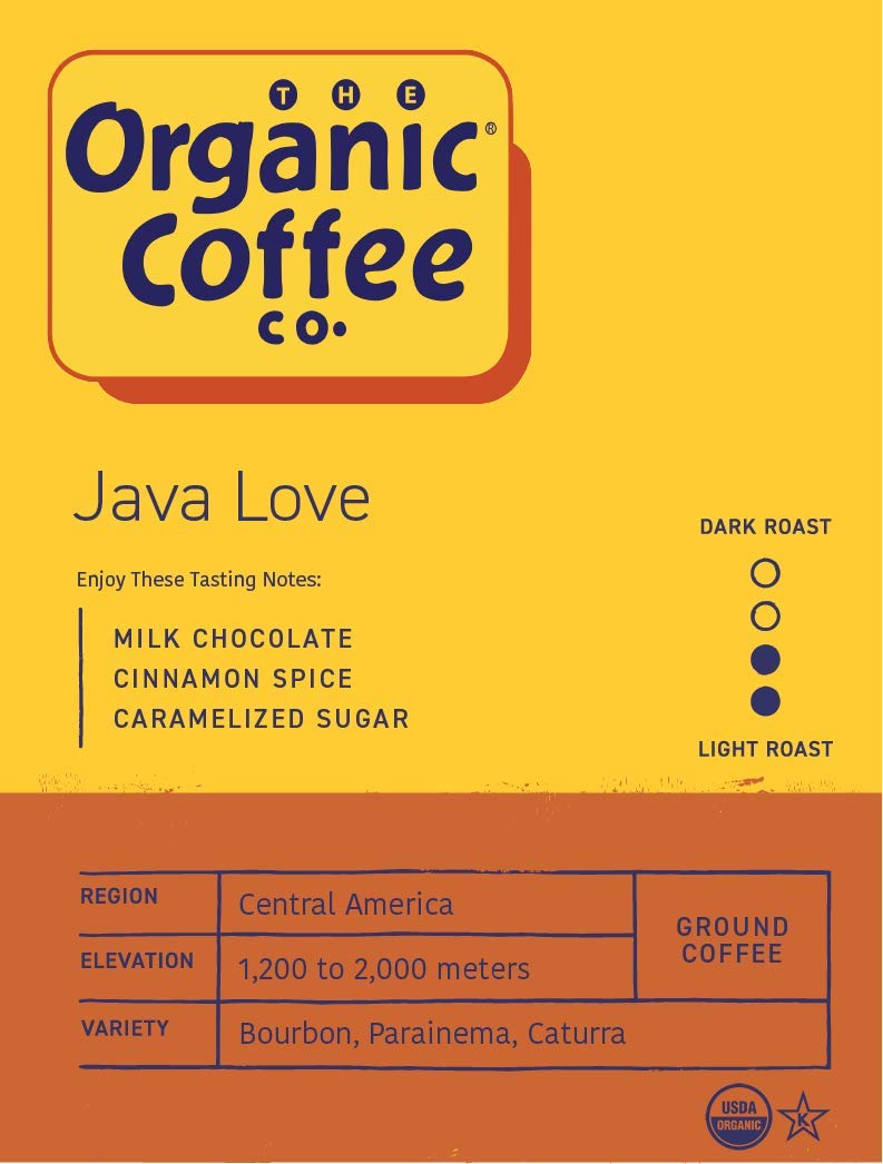 Organic Coffee Co. Java Love Ground Coffee 12 Ounce Medium Light Roast USDA Organic