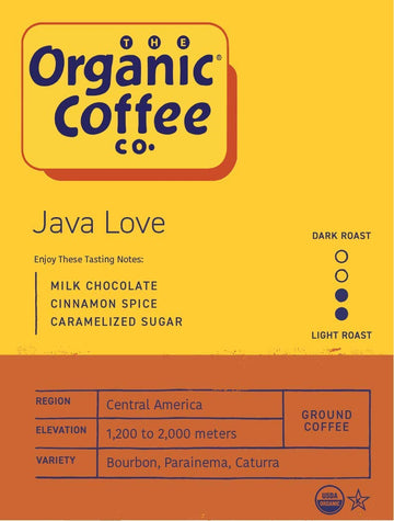 Organic Coffee Co. Java Love Ground Coffee 12 Ounce Medium Light Roast USDA Organic