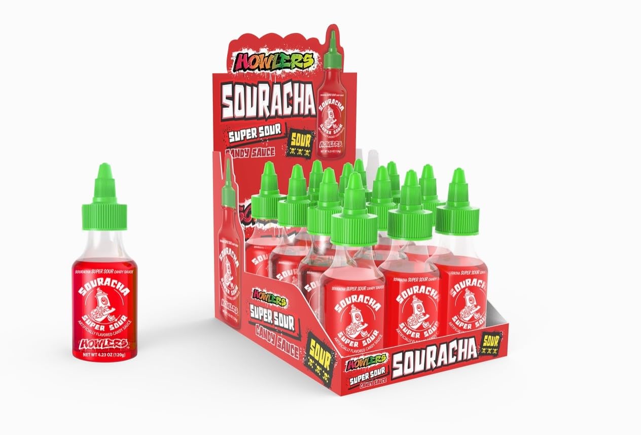 Alberts Souracha Liquid Sour Candy - Super Sour Cherry, 12 Pack, Christmas Stocking Stuffer