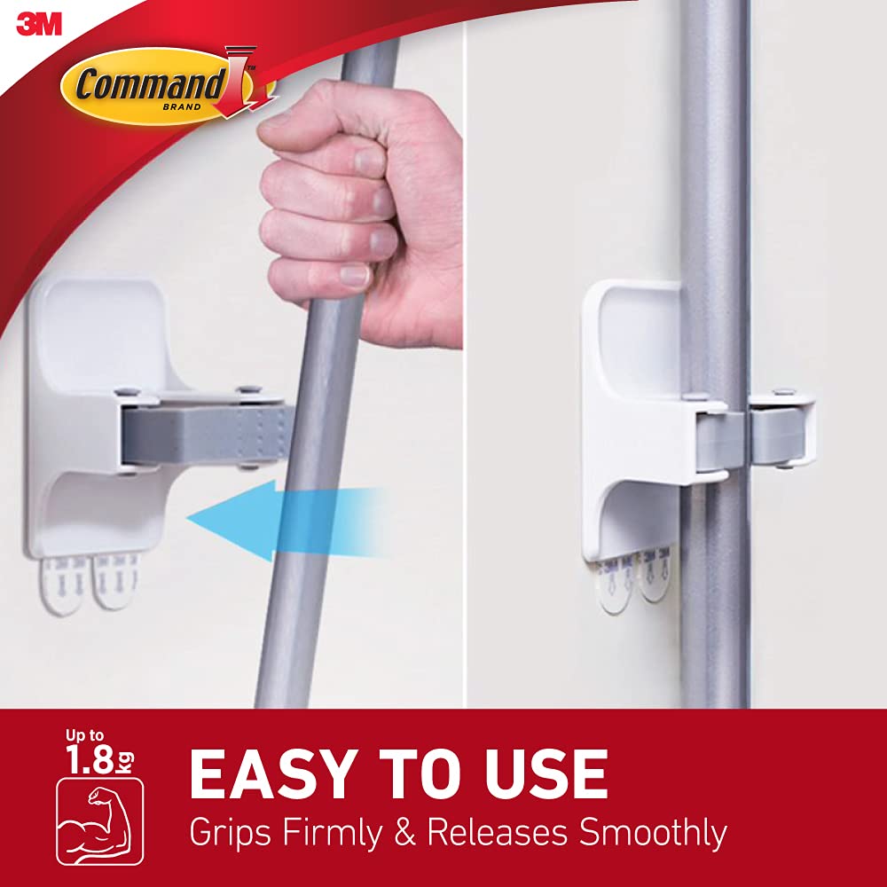 Command Broom And Mop Grippers Wall Hook, Damage Free Hanging Wall Mount Broom And Mop Holder, No Tools Household Cleaning Organ