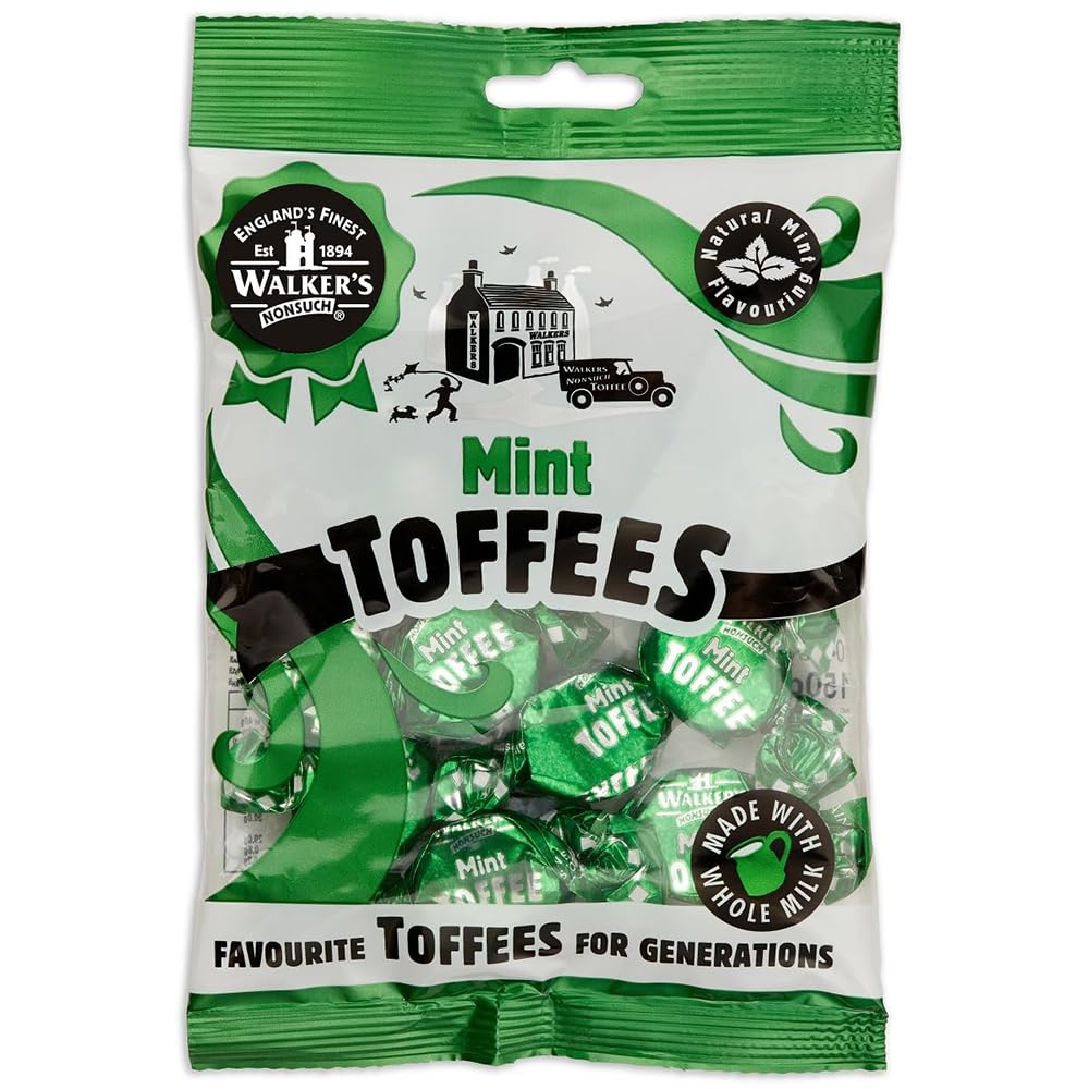 Walkers Nonsuch Mint Toffee Candy, Natural Mint Flavor, 5.29 Oz (Pack of 3), Individually Wrapped Chewy English Sweets
