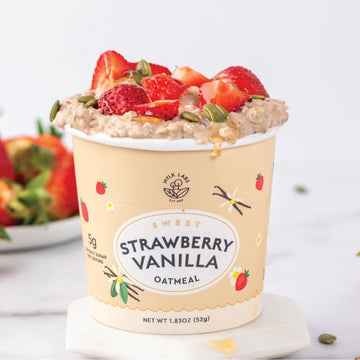 Mylk Labs Strawberry Vanilla Gluten Free Oatmeal Cups - Low Sugar Breakfast, High Fiber Thin Rolled Oats, High Protein Instant O