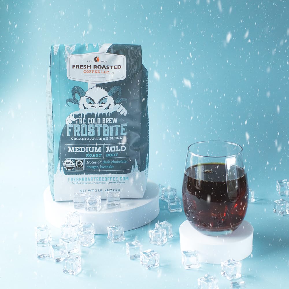 Fresh Roasted Coffee, Organic Frostbite Cold Brew, 12 Oz, Medium Roast, Mold & Mycotoxin Tested, Kosher Coarse Grind