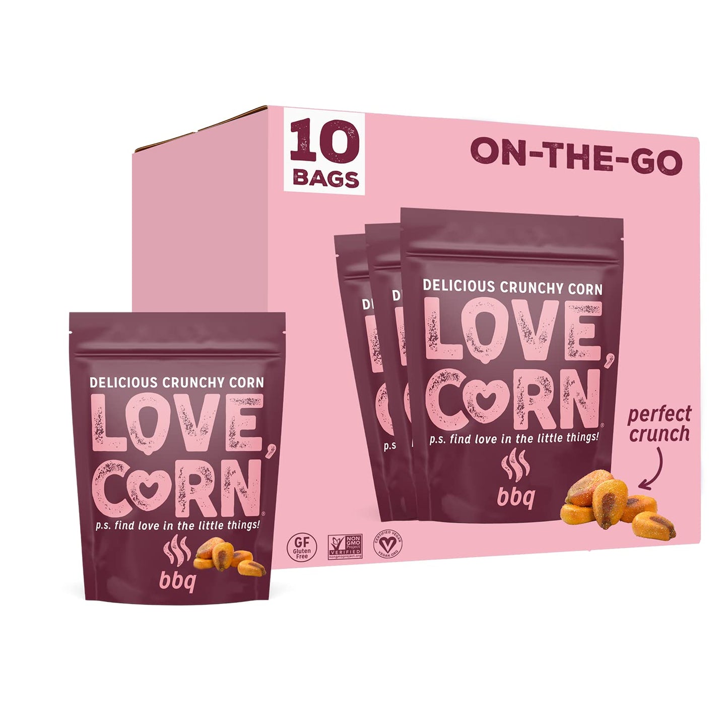 Love Corn Bbq 1.6Oz X 10 Bags - Delicious Crunchy Corn - Healthy Family Snacks - Gluten Free, Kosher, Non-Gmo - Alternative For