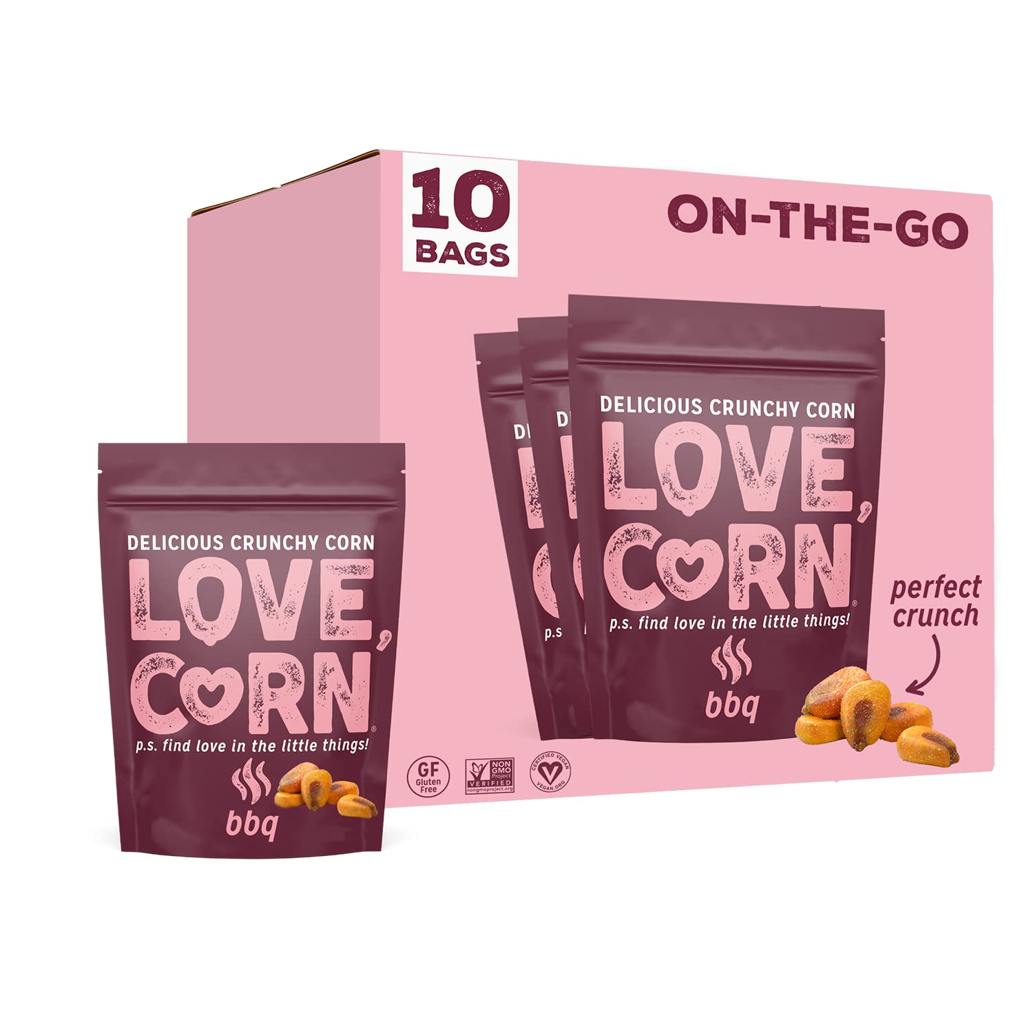 Love Corn Bbq 1.6Oz X 10 Bags - Delicious Crunchy Corn - Healthy Family Snacks - Gluten Free, Kosher, Non-Gmo - Alternative For