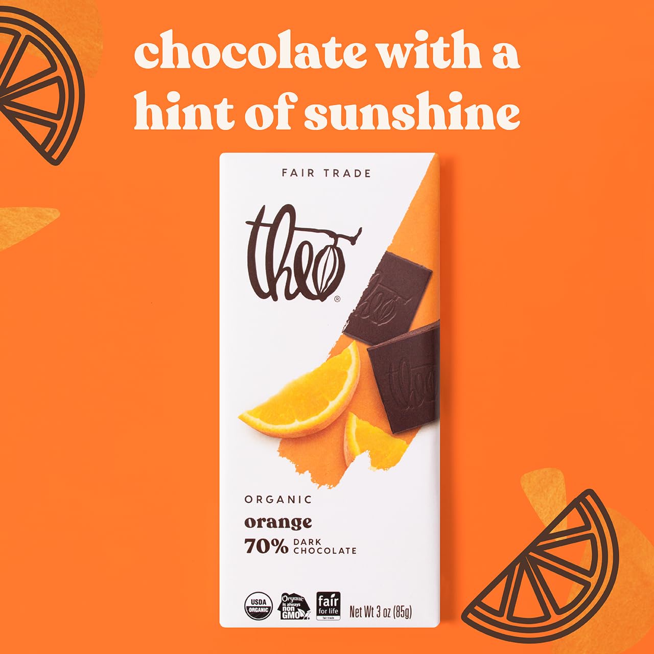 Theo Chocolate Orange Organic Dark Chocolate Bar, 70% Cacao, 1 Bar | Vegan, Fair Trade